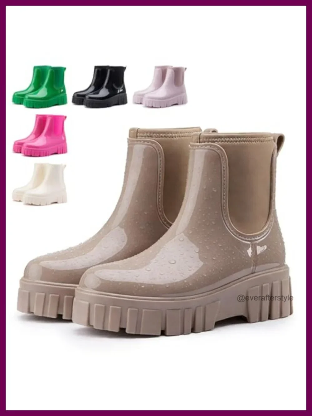 Women's Waterproof Platform Chelsea Ankle Rain Boots Anti-slip Slip-on PVC